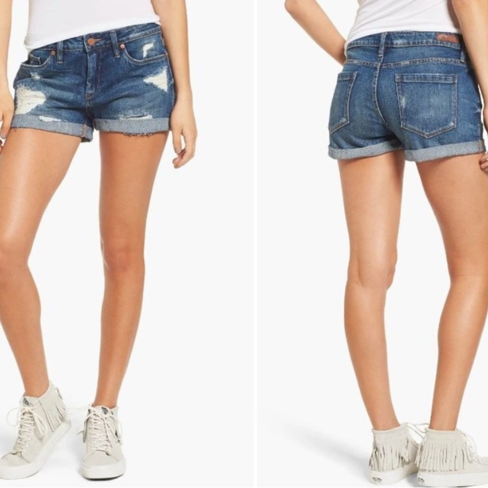 BLANKnyc  Fulton Roll Up Short Blue Distressed Denim Sz 30